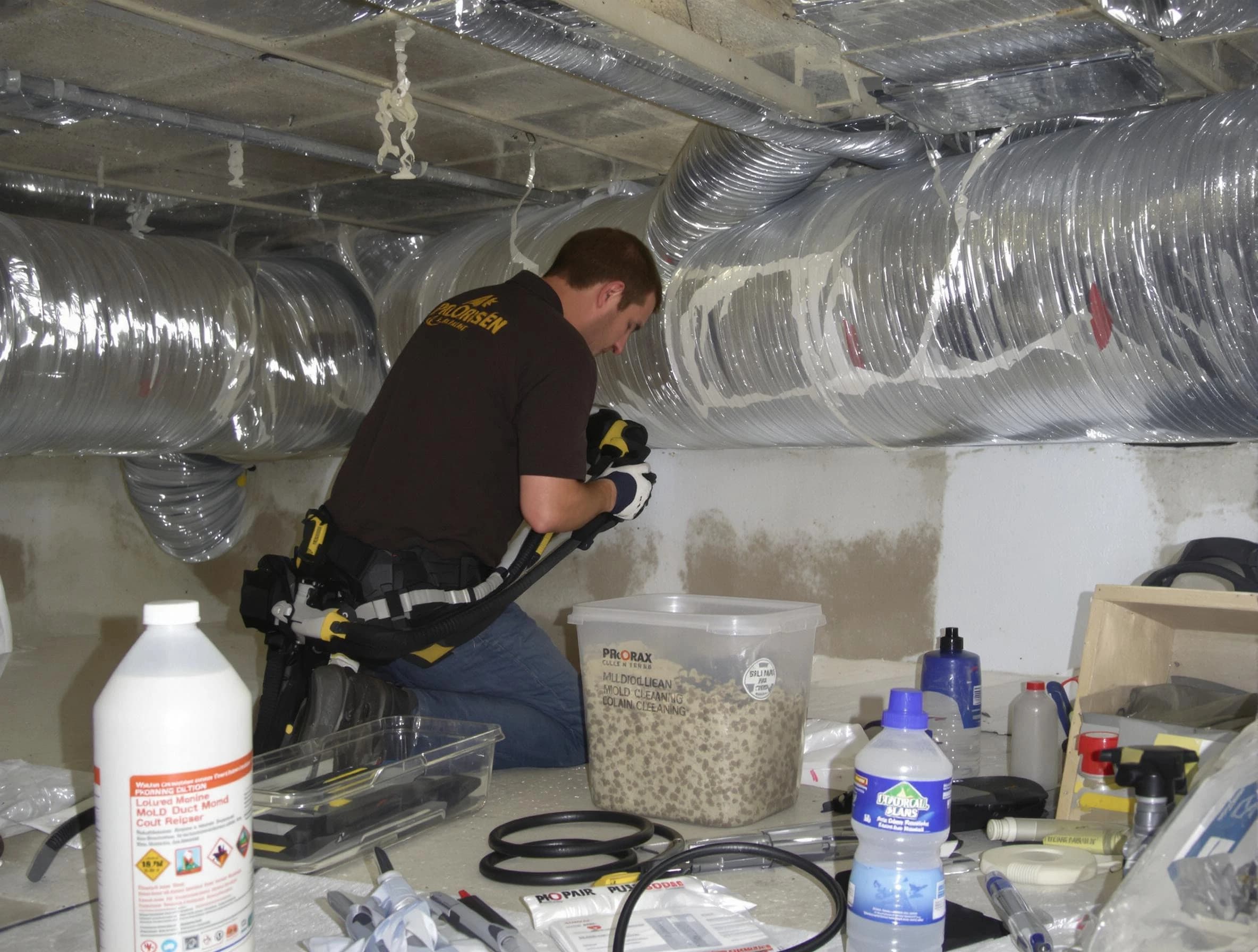 Lone Tree Air Duct Cleaning specialist performing professional mold removal from air ducts in Lone Tree